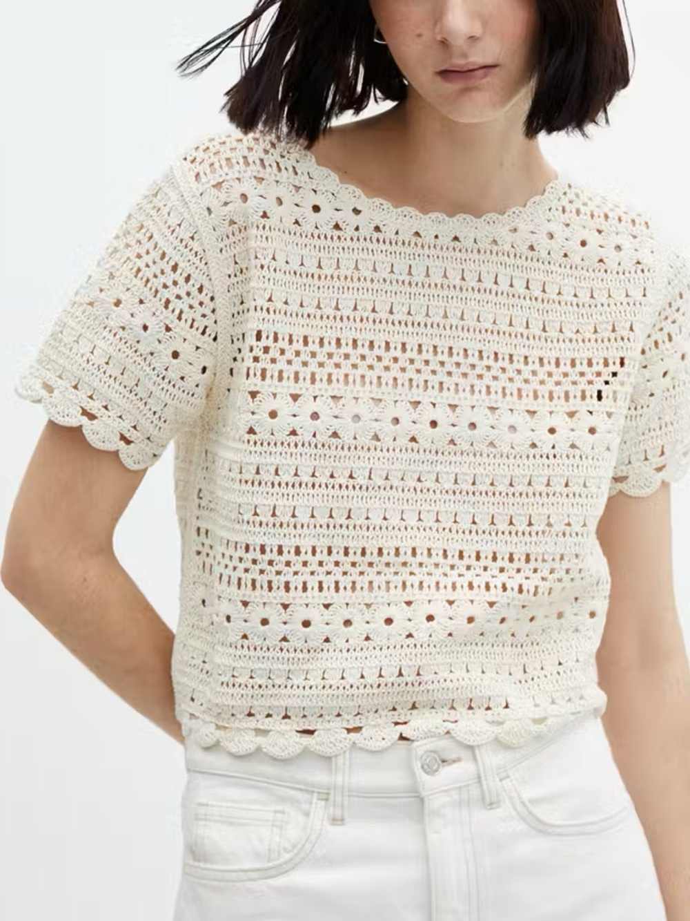 Mango knitted sweater top with open work knit details